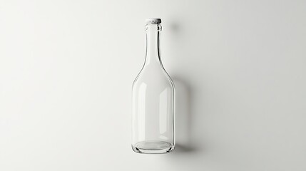 Fototapeta premium A clear glass bottle stands upright against a plain background, showcasing its simplicity.