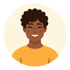 Portrait of a dark-skinned curly man. Male avatars. Vector illustration in a flat style