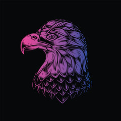 Bald eagle head. Original vector illustration in vintage style isolated on black background. T-shirt design.