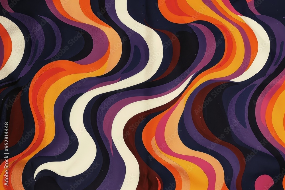Poster groovy patterns and colorful swirls evoking a sense of 70s nostalgia