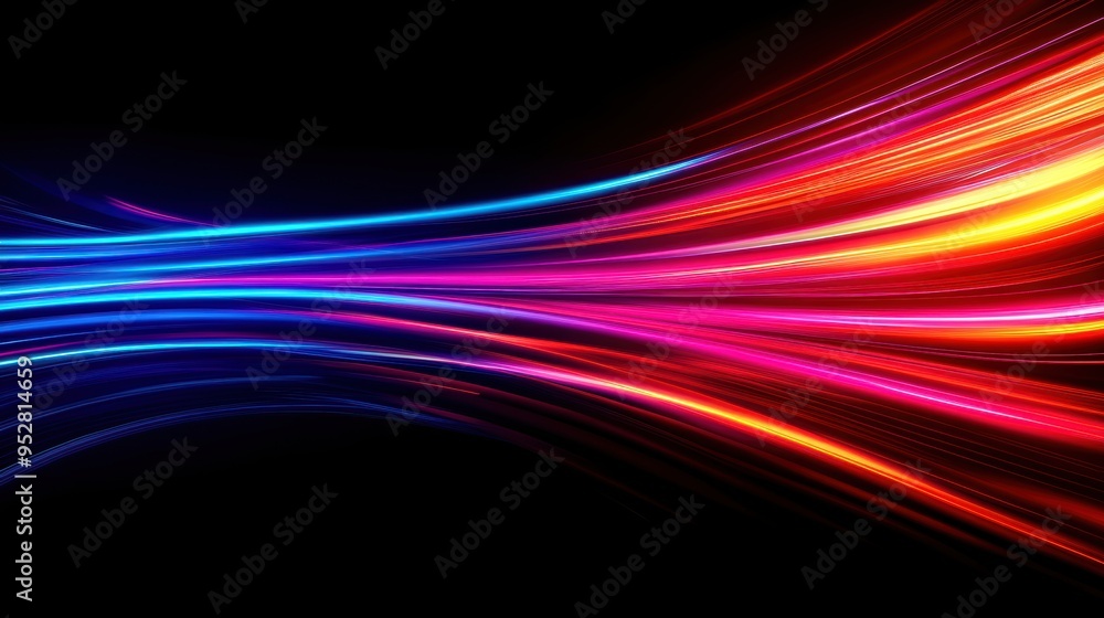 Aufkleber abstract colorful light streaks on a black background, glowing neon lines creating a dynamic and fut