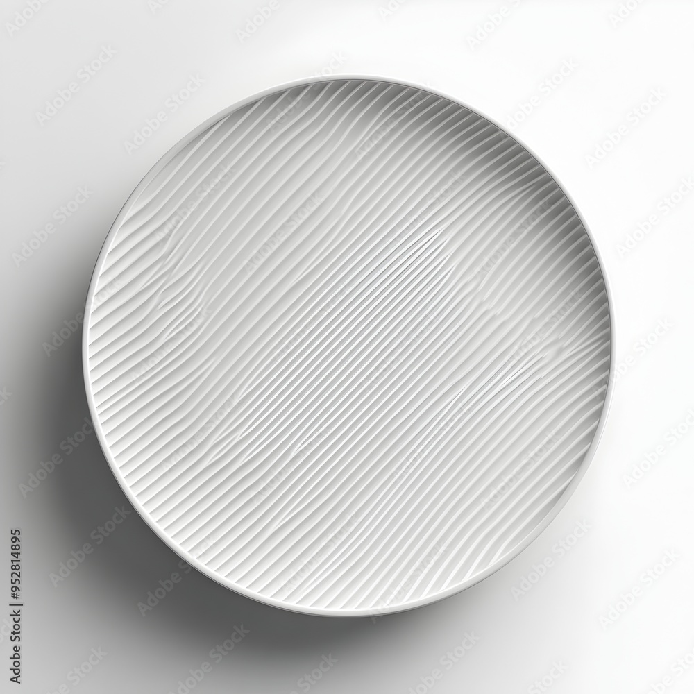 Poster minimalist patterned ceramic plate with angular shapes in muted monochrome design on seamless white 