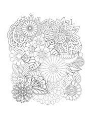 Coloring page of tropical flowers and leaves. Antistress for adults and children. Flower Mandala Coloring page For Adult. Ornamental mandala adult coloring book page.