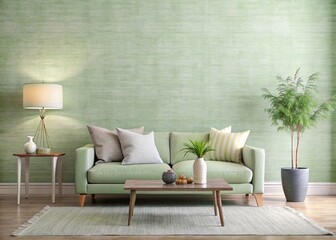Soft and calming, a serene light green wallpaper with subtle texture and gentle sheen, evoking a sense of peacefulness and tranquility in a modern interior space.