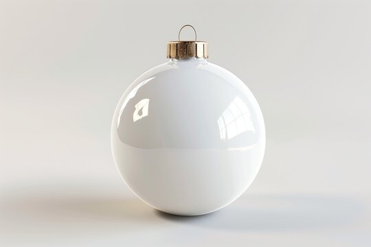 Blank white christmas ball for tree mock up, isolated, 3d rendering. Empty xmas toy for pine mockup. Clear new year decoration bal template. Festive sphere adornment for branding 