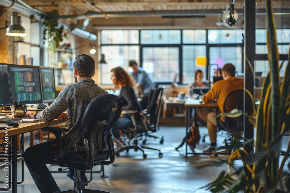 Poster inclusive workspace with people of different abilities