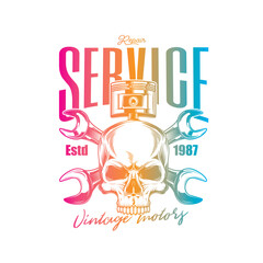 Vintage Custom Motorcycle Poster. Original vector illustration in vintage style isolated on white background. T-shirt design.