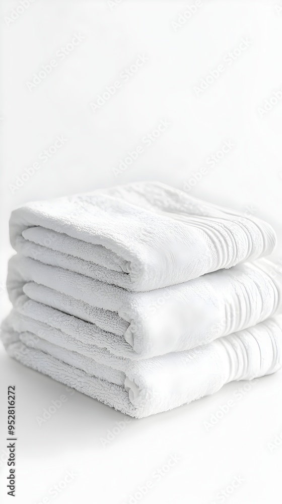 Poster neatly folded gym towels arranged against a pristine white background in a minimalist high key style