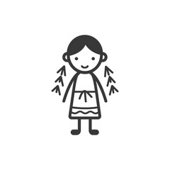 Smiling stick figure with short hair and a skirt