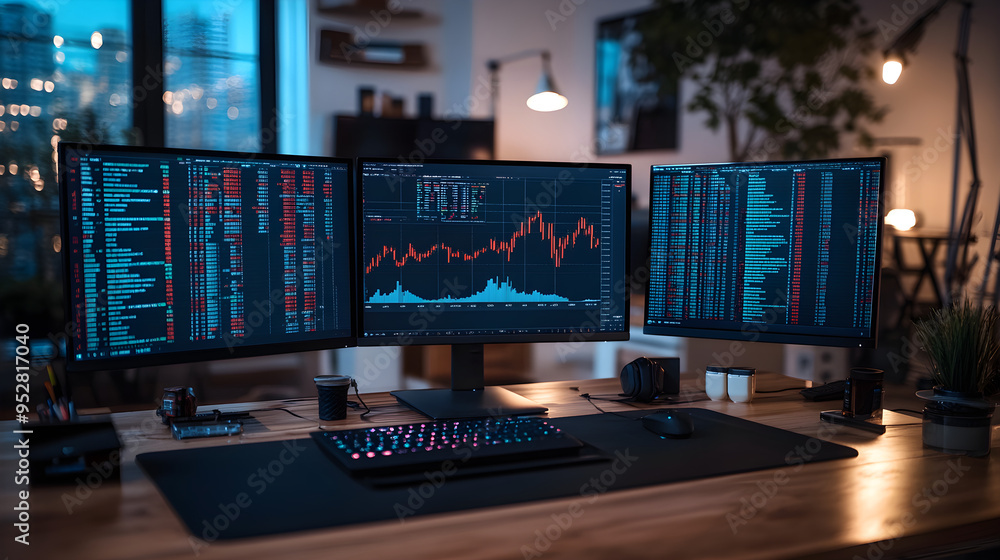 Poster comprehensive stock market chart displayed on computer screen for analysis