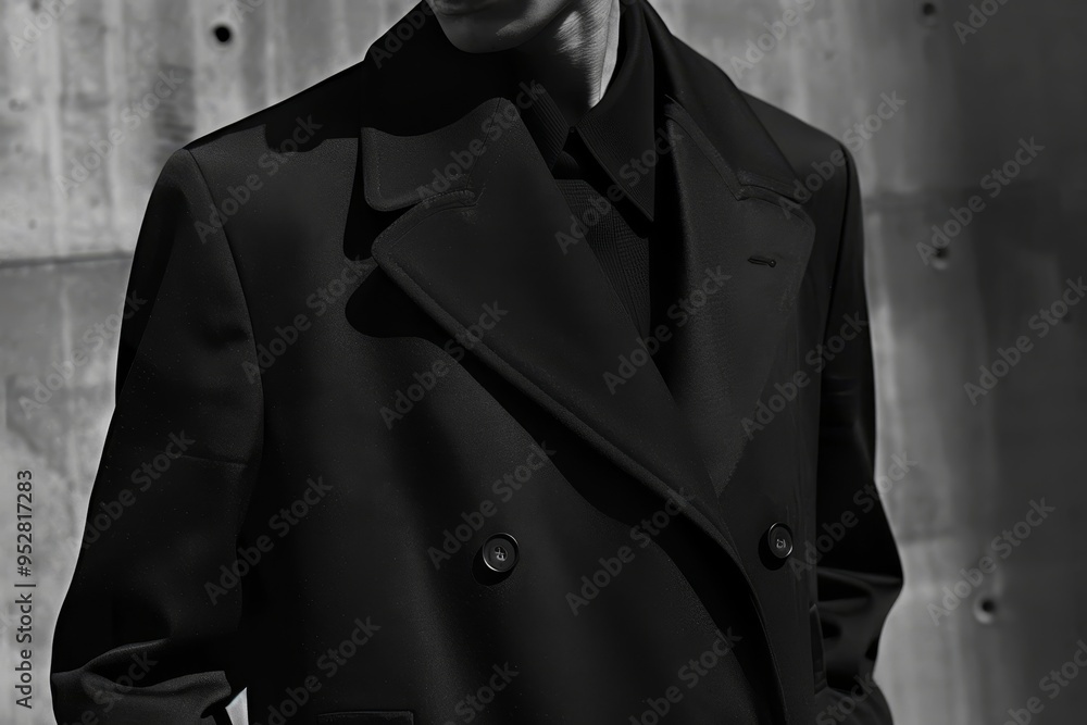 Poster minimalist, monochromatic ensembles with clean lines and structured tailoring