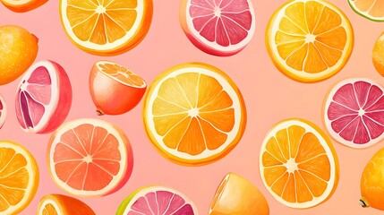 Obraz premium Floral, Flowers, Fruits, Shapes, Pink and Orange, Abstract Image, Texture, Pattern Background, Wallpaper, Cover and Screen for Smartphone, Cell Phone, PC, Laptop, 9:16 and 16:9 Format