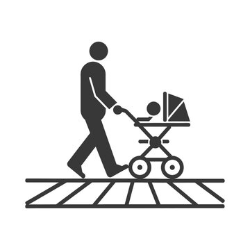 recommend clip art: Stick Figure Person Pushing Baby Stroller Across Crosswalk