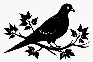  A dove bird on a tree silhouette black vector art illustration 