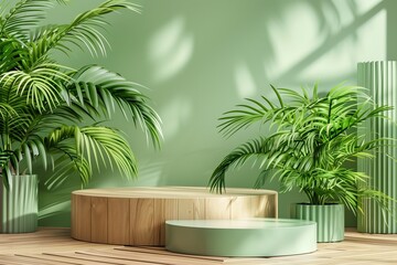 Obraz premium Green product display podium. Pine concept. 3D rendering 