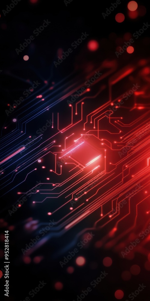 Aufkleber futuristic digital circuit board with a glowing red light, representing advanced technology and inno
