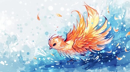Fototapeta premium A vibrant artistic depiction of a mythical bird surrounded by flowing water and colorful splashes, symbolizing beauty and freedom.