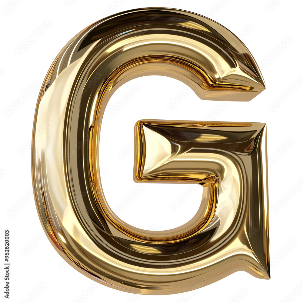 Wall mural gold glossy g alphabet realistic 3d on white background. generative ai