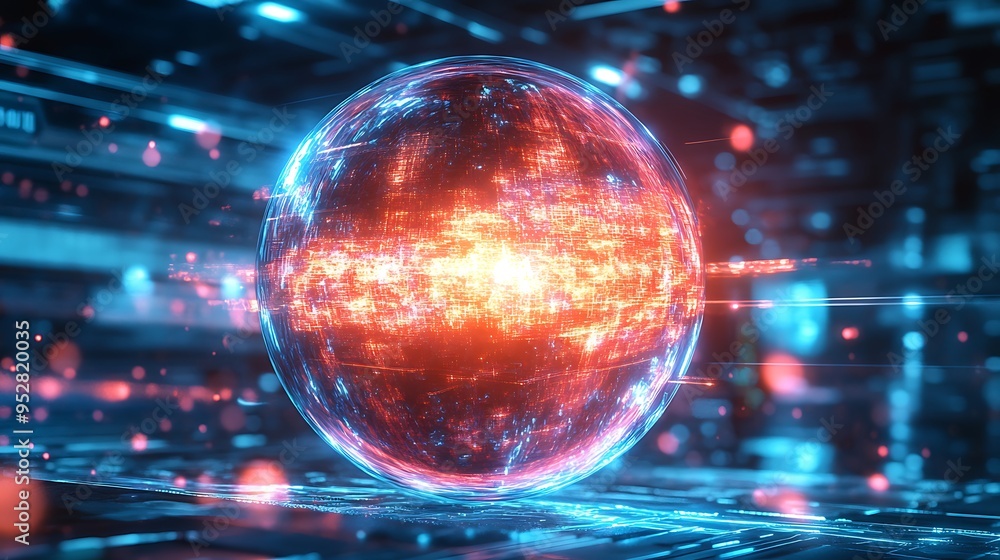 Aufkleber glowing sphere with abstract circuitry pattern