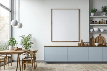 Poster Mockup in Kitchen Interior with White Wall created with Generative AI