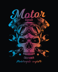 Vintage custom motorcycle poster. Original vector illustration in vintage style isolated on black background. T-shirt design.