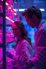 Fototapeta premium A man and a woman in lab coats working in a laboratory