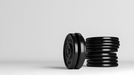 Stacked Weightlifting Plates on Clean White Background Sleek Fitness Equipment Composition