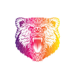 Bear head. Original vector illustration in vintage style isolated on white background. T-shirt design.