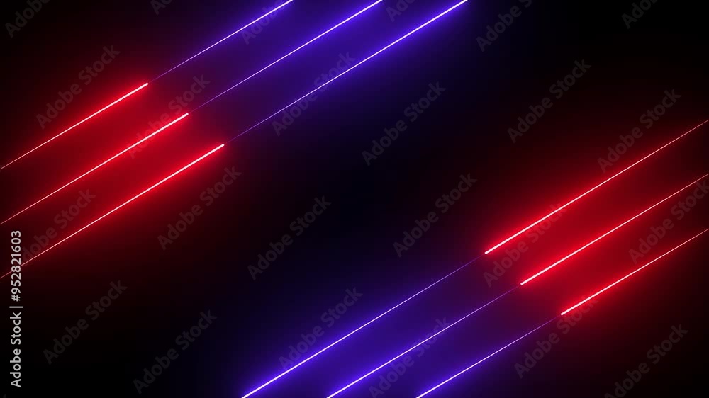 Poster abstract red and blue neon lights animated on a dark background. abstraction neon lines moving up sc