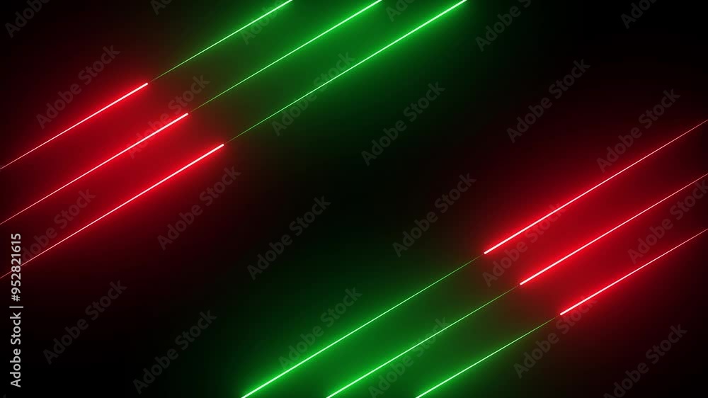 Poster abstract red and green neon lights animated on a dark background. abstraction neon lines moving up s