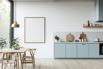 Poster Mockup in Kitchen Interior with White Wall created with Generative AI