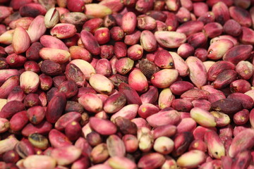 close up of pistachios in the market