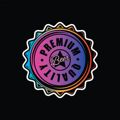 Metal beer bottle cap. Original vector illustration in vintage style isolated on black background. T-shirt design.