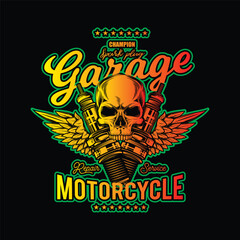 Vintage Custom Motorcycle Poster. Original vector illustration in vintage style isolated on black background. T-shirt design.