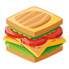 Stacked Bacon Cheese and Tomato Sandwich on Sesame Bread Vector Illustration