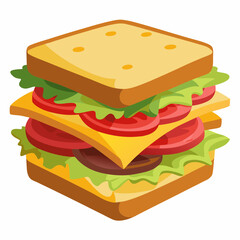 Stacked Bacon Cheese and Tomato Sandwich on Sesame Bread Vector Illustration