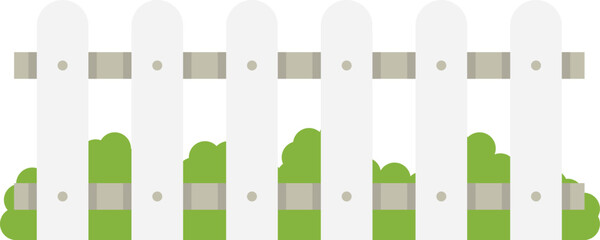 Green bushes behind white wooden fence color icon