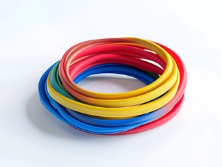 Vibrant Set of Resistance Bands in Multiple Tension Levels Placed on Bright White Backdrop for Fitness and Workout Concepts