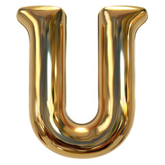 glossy gold U alphabet Realistic 3D on white background. Generative AI