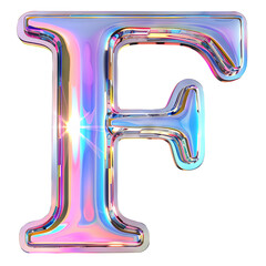 hologram glass glossy F alphabet Realistic 3D on white background. Generative AI