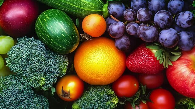 新鮮な野菜と果物が豊富に並ぶイメージビデオ