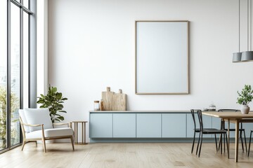 Poster Mockup in Kitchen Interior with White Wall created with Generative AI