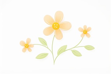 Illustration of three yellow flowers with green leaves on a white background. Perfect for spring or nature-themed designs.