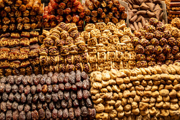 Sweets made with dates, walnuts, pistachios, figs