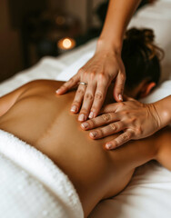 A woman getting a back massage at a spa