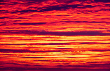 Fiery Flames Drowning in Volcanic Hues of the Evening Sky