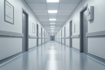 A Long, Empty Hospital Corridor: Sterile, White Walls and Gleaming Floors Lead to an Uncertain Destination.