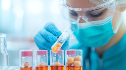 Researcher using microencapsulation for controlled drug release, targeted delivery, biopharmaceutical technology