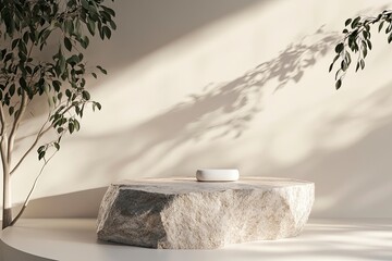rock podium for product presentation. Natural beauty pedestal, relaxation and health, 3d illustration generative ai