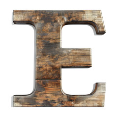 wood E alphabet Realistic 3D on white background. Generative AI